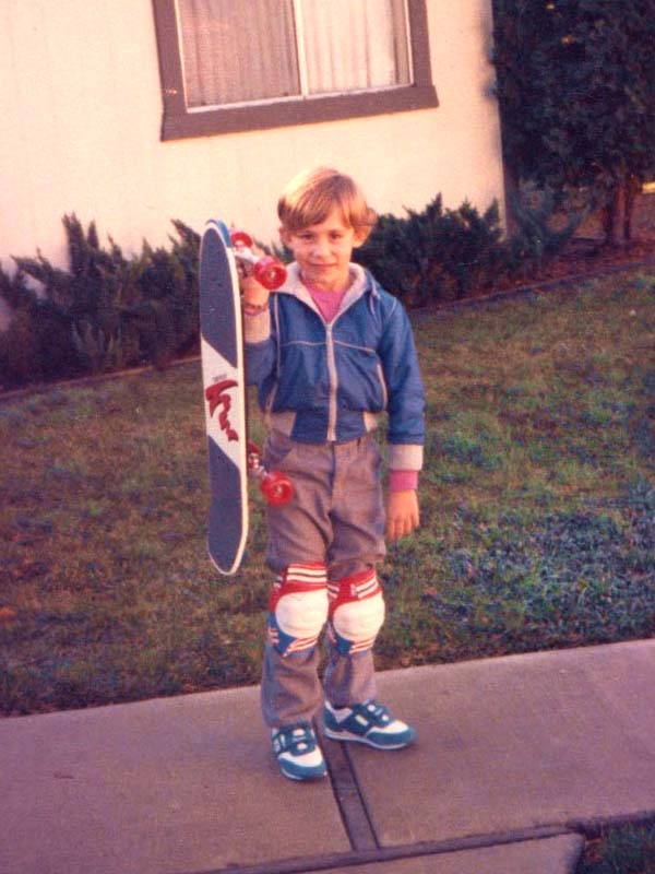 Joey Trimmer in late 80's with his skateboard